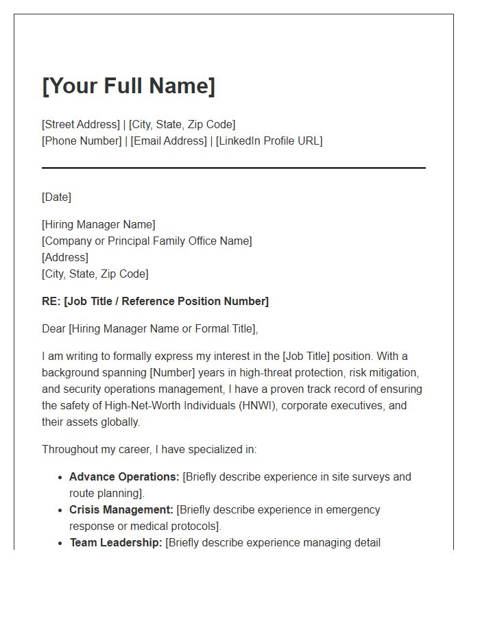 Executive Protection and Security Manager Cover Letter Template