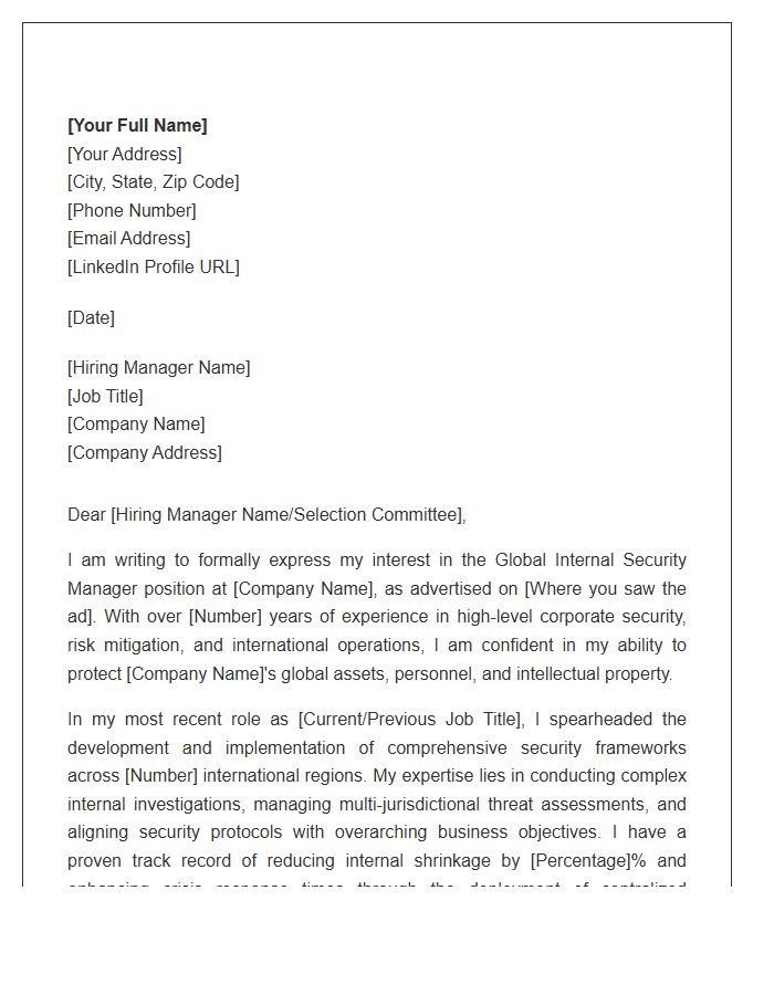 Global Internal Security Manager Cover Letter Template