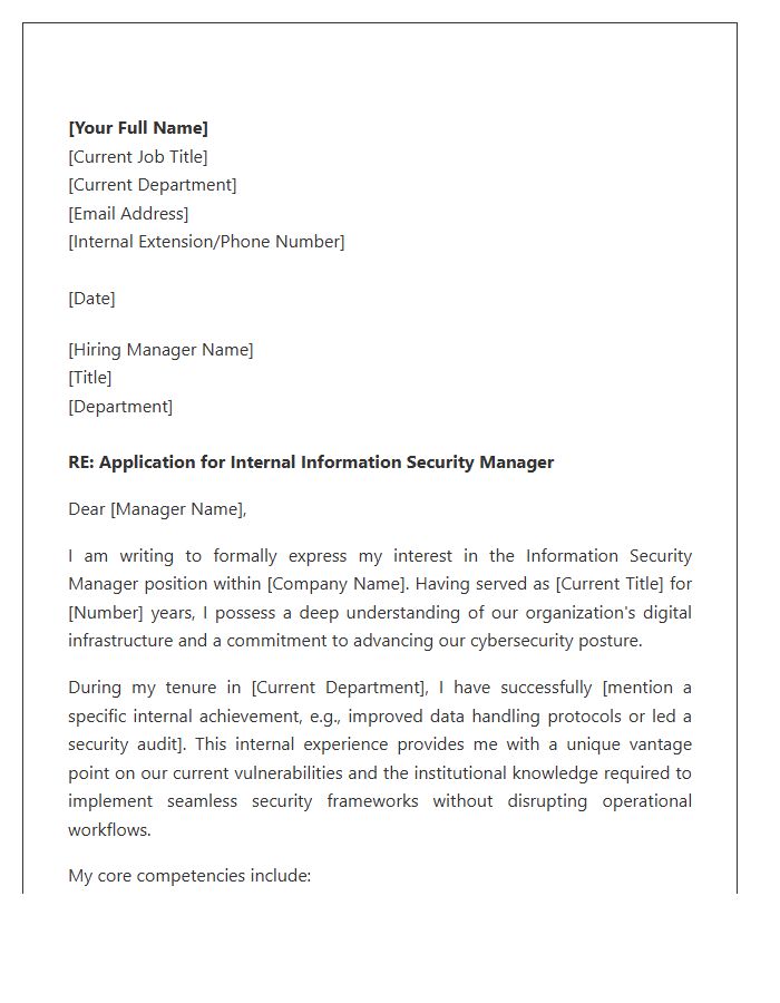 Internal Information Security Manager Cover Letter Template