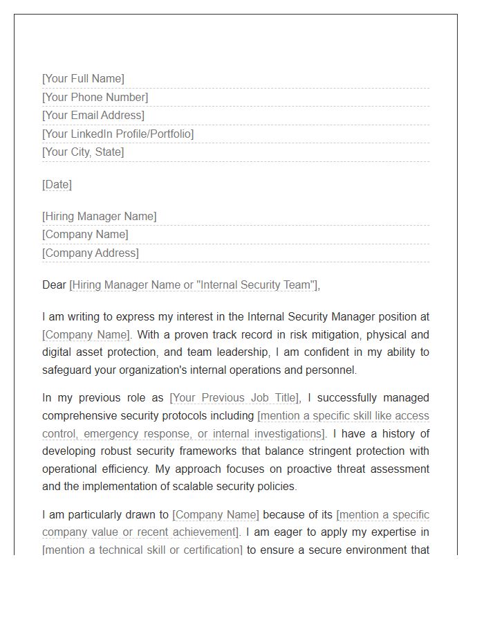 Internal Security Manager Cover Letter Template