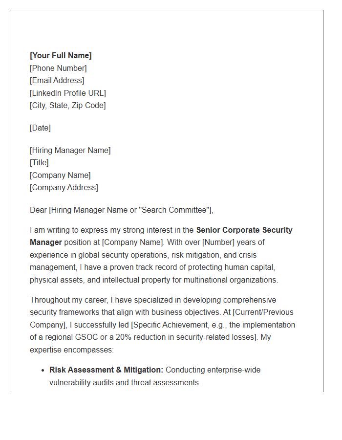 Senior Corporate Security Manager Cover Letter Template