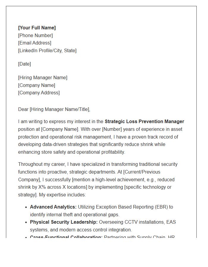 Strategic Loss Prevention Manager Cover Letter Template