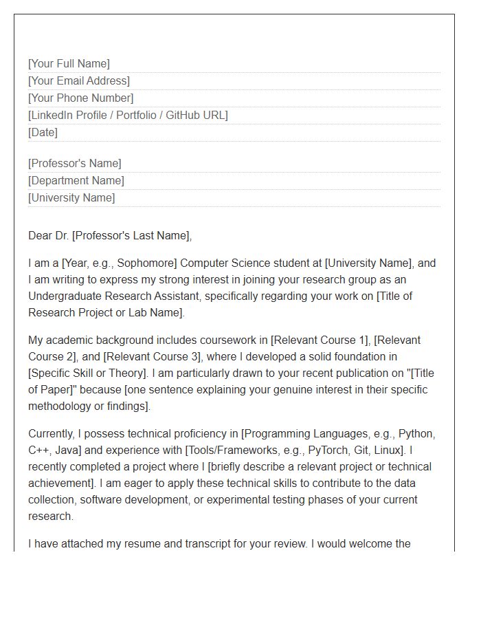 Computer Science Undergraduate Research Assistant Cover Letter Template