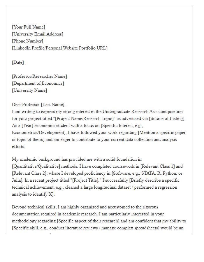Economics Undergraduate Research Assistant Cover Letter Template
