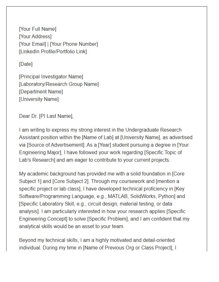 Engineering Undergraduate Research Assistant Cover Letter Template