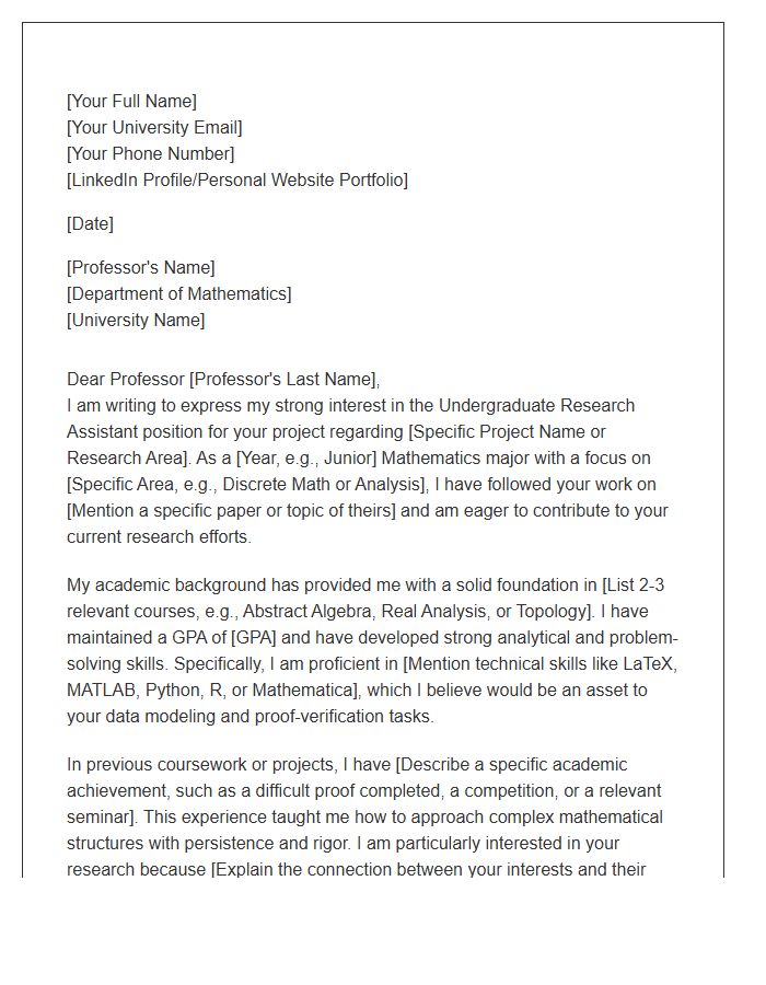 Mathematics Undergraduate Research Assistant Cover Letter Template