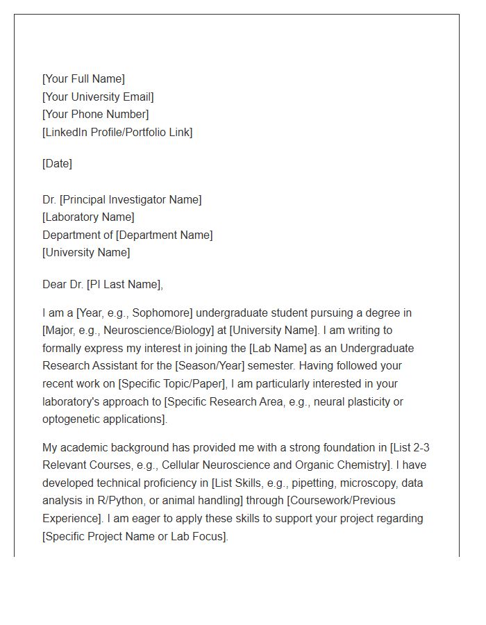 Neuroscience Undergraduate Research Assistant Cover Letter Template