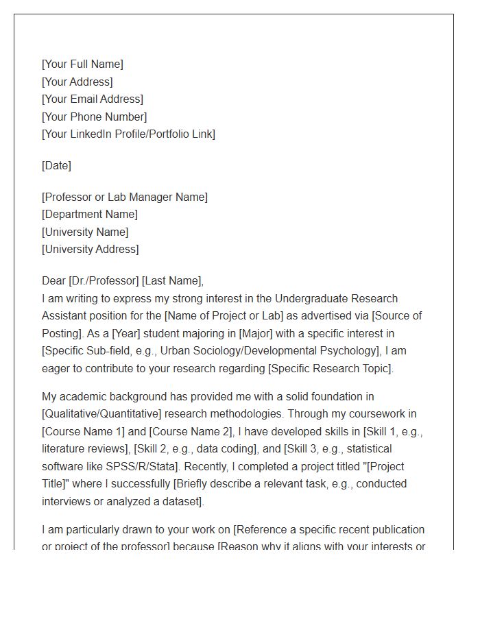 Social Science Undergraduate Research Assistant Cover Letter Template