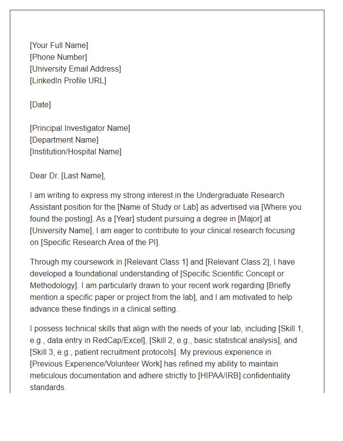 Undergraduate Research Assistant Cover Letter Template For Clinical Research