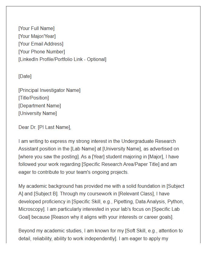 Undergraduate Research Assistant Cover Letter Template For Lab Positions