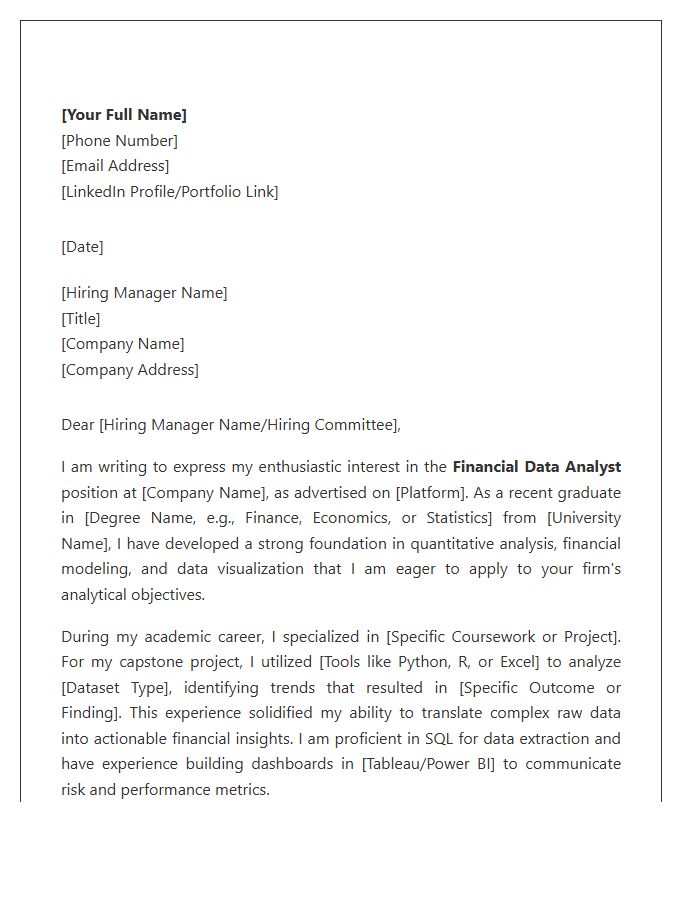Financial Data Analyst Entry Level Cover Letter Template