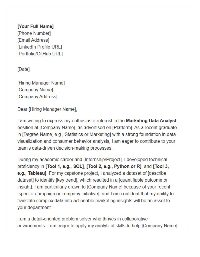 Marketing Data Analyst Entry Level Cover Letter Template