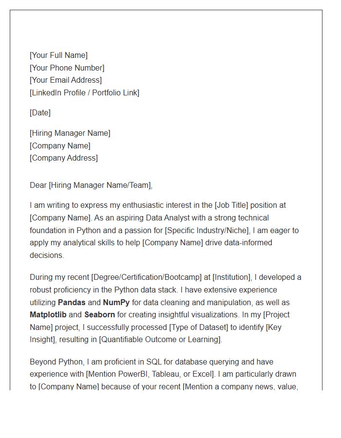 Python Focused Entry Level Data Analyst Cover Letter Template