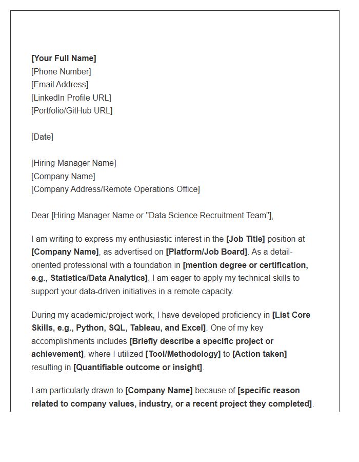 Remote Entry Level Data Analyst Cover Letter Template
