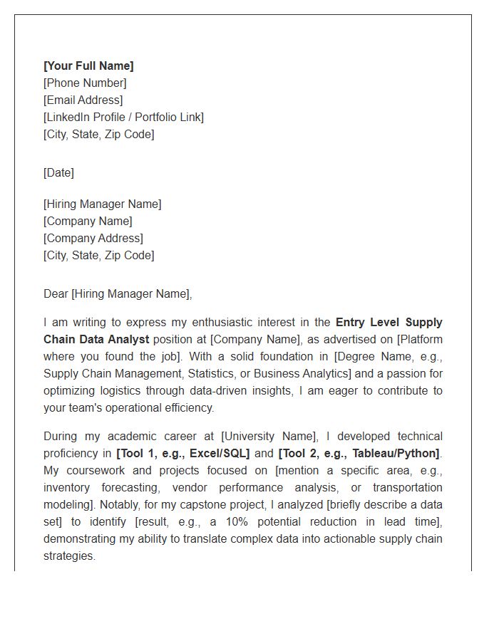 Supply Chain Entry Level Data Analyst Cover Letter Template