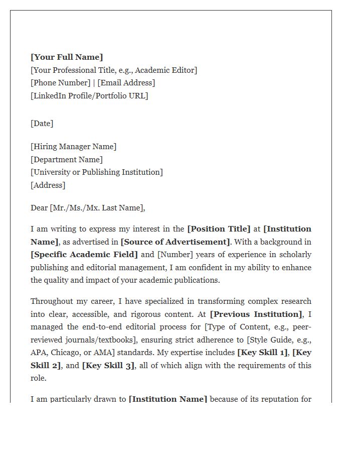 Academic Editorial Content Writer Professional Cover Letter Template