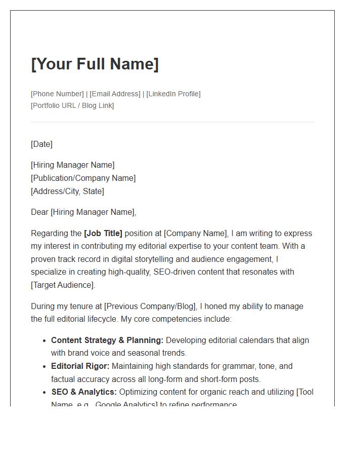 Blogger Content Writer Editorial Expertise Cover Letter Template