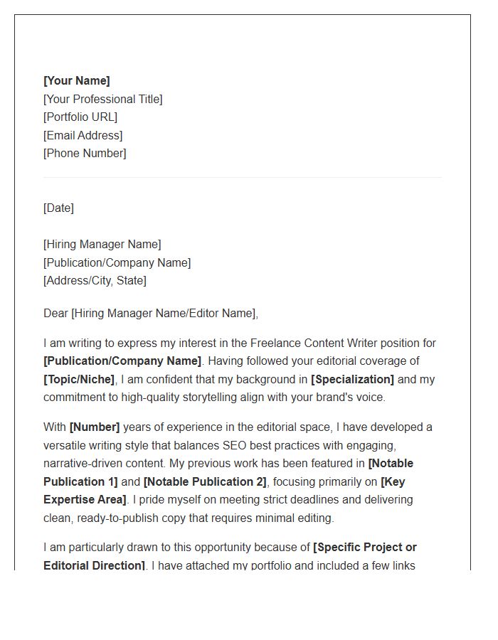 Freelance Content Writer Editorial Business Cover Letter Template