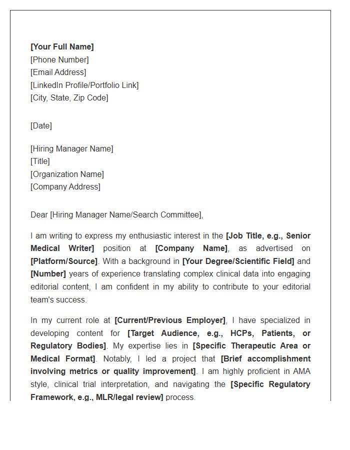 Medical Content Writer Editorial Career Cover Letter Template