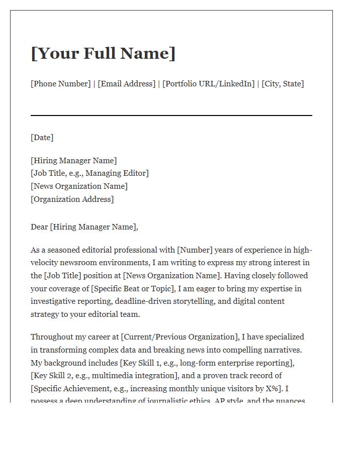Newsroom Editorial Content Writer Expert Cover Letter Template