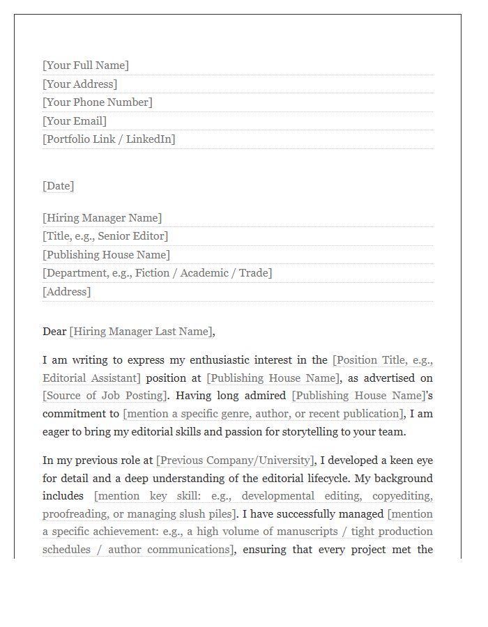 Publishing House Editorial Staff Cover Letter Template