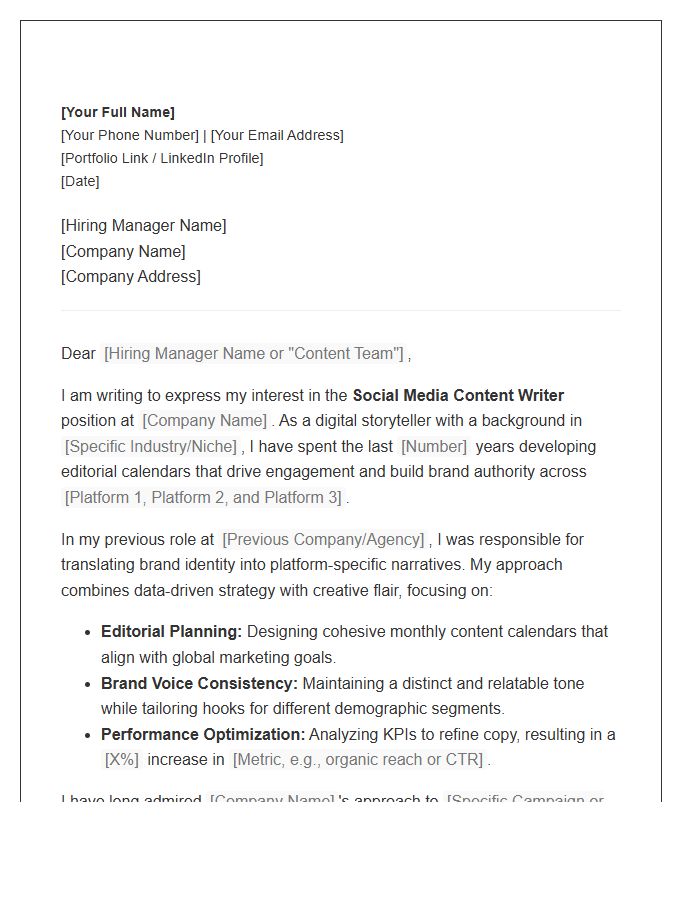 Social Media Content Writer Editorial Cover Letter Template