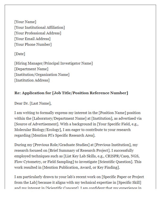 Biological Sciences Research Cover Letter Template