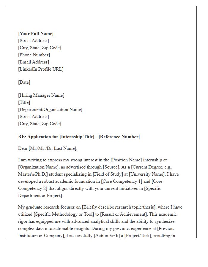 Graduate Academic Internship Cover Letter Template