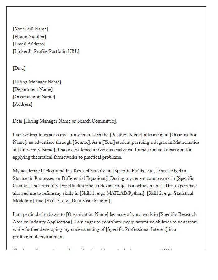 Mathematics Academic Internship Cover Letter Template