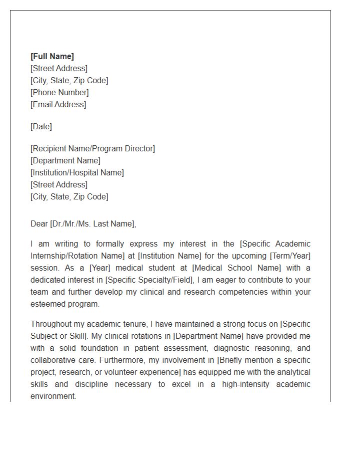 Medical Student Academic Internship Cover Letter Template