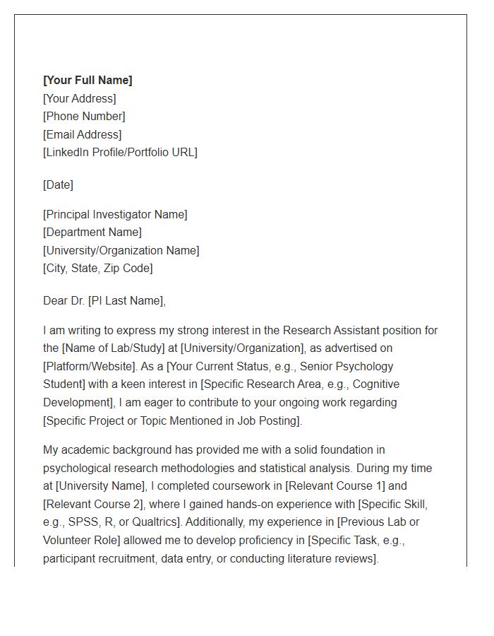 Psychology Research Assistant Cover Letter Template