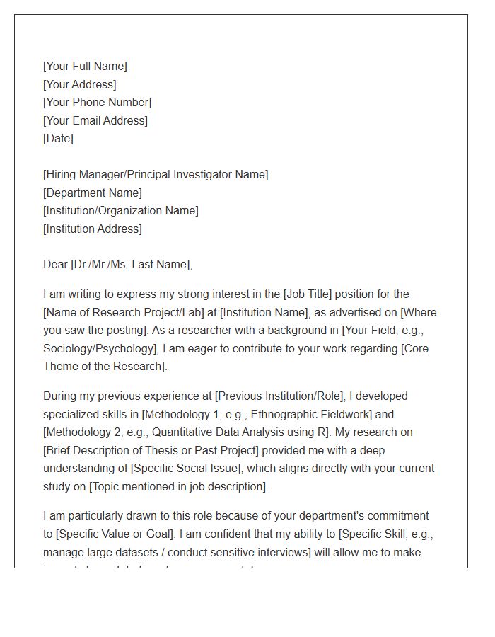 Social Sciences Research Cover Letter Template