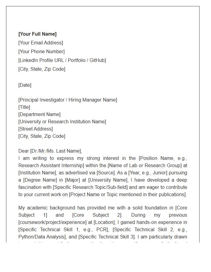 STEM Research Internship Cover Letter Template