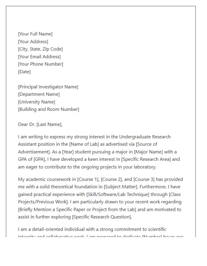 Undergraduate Research Assistant Cover Letter Template