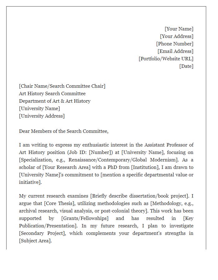 Art History Assistant Professor Cover Letter Template