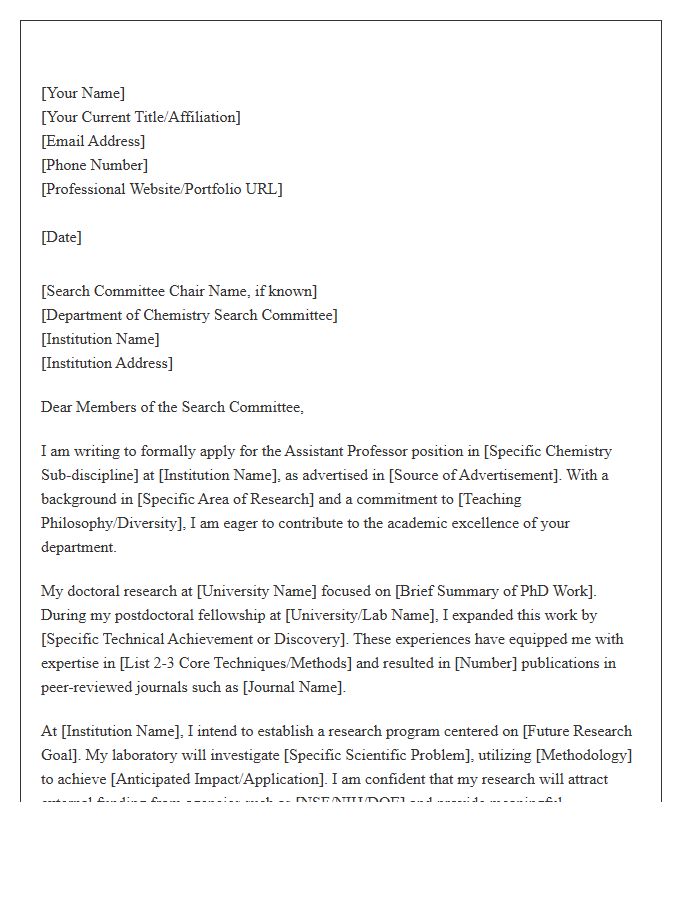 Chemistry Assistant Professor Faculty Cover Letter Template