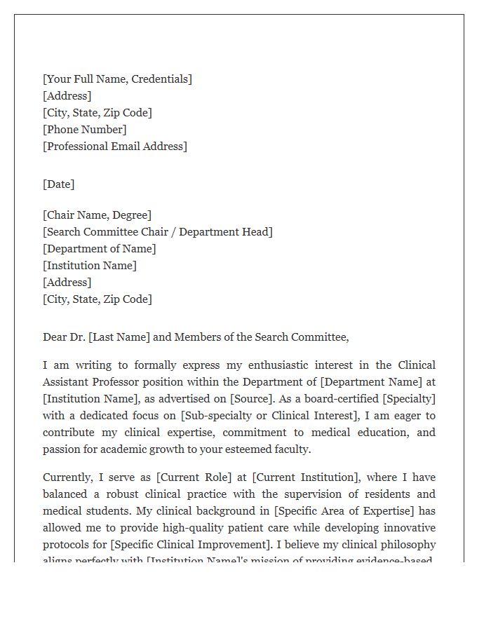 Clinical Assistant Professor Medical Cover Letter Template