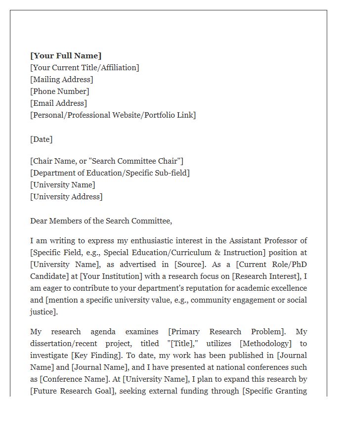 Education Assistant Professor Academic Cover Letter Template