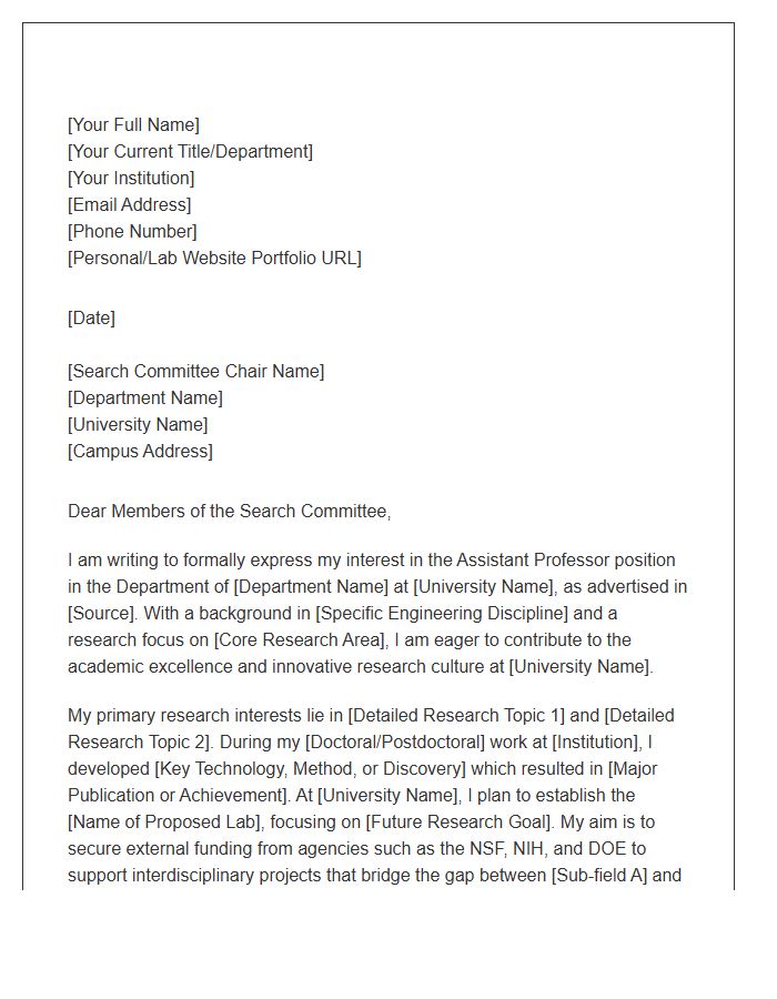 Engineering Assistant Professor Job Application Cover Letter Template