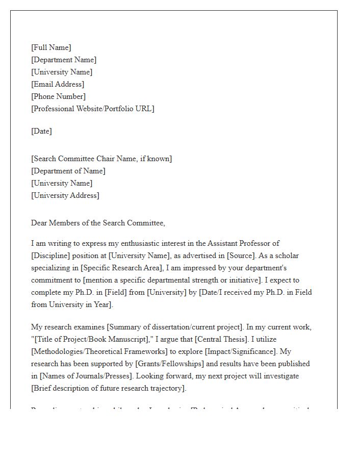 Humanities Assistant Professor Academic Cover Letter Template
