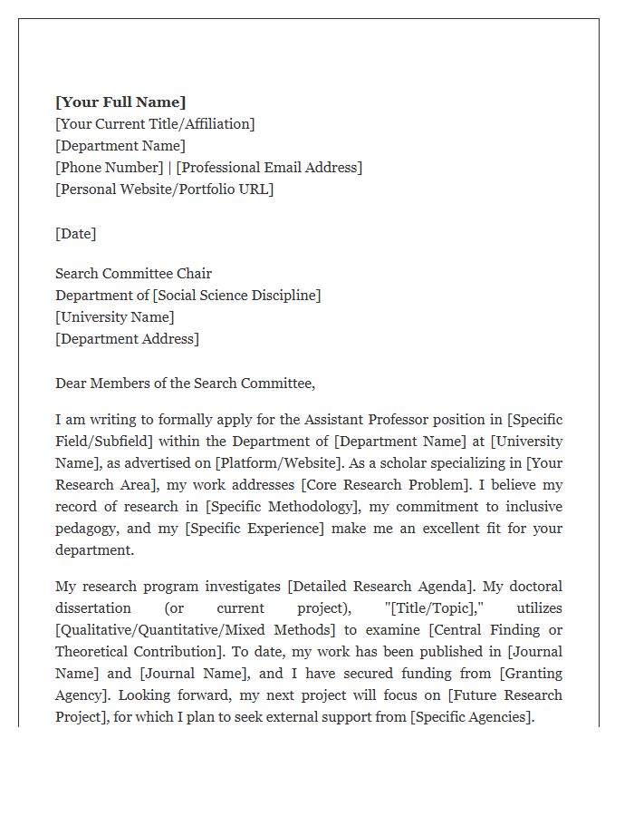 Social Sciences Assistant Professor Cover Letter Template