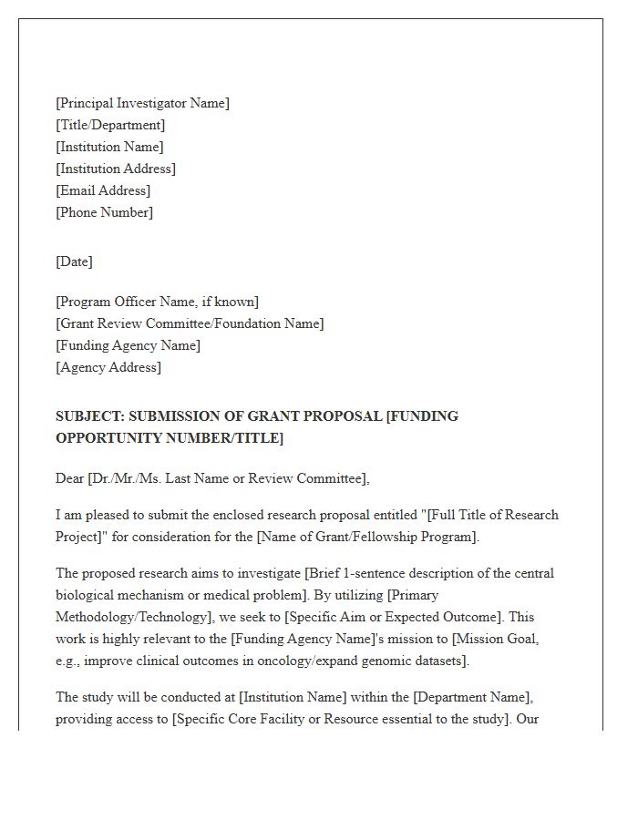 Biomedical Research Grant Proposal Cover Letter Template