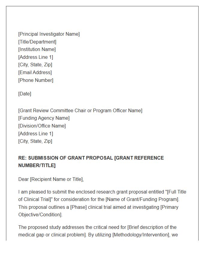 Clinical Trial Research Grant Proposal Cover Letter Template