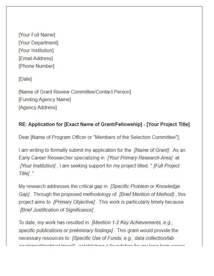 Early Career Researcher Grant Cover Letter Template