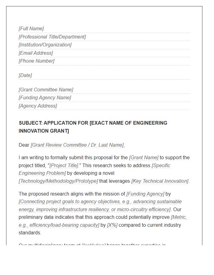 Engineering Innovation Research Grant Cover Letter Template