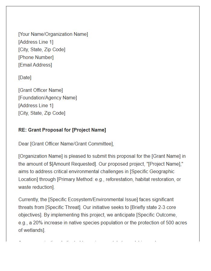 Environmental Conservation Grant Proposal Cover Letter Template