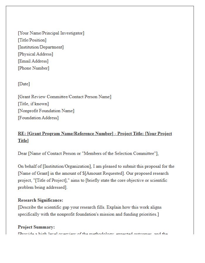 Nonprofit Scientific Research Grant Cover Letter Template
