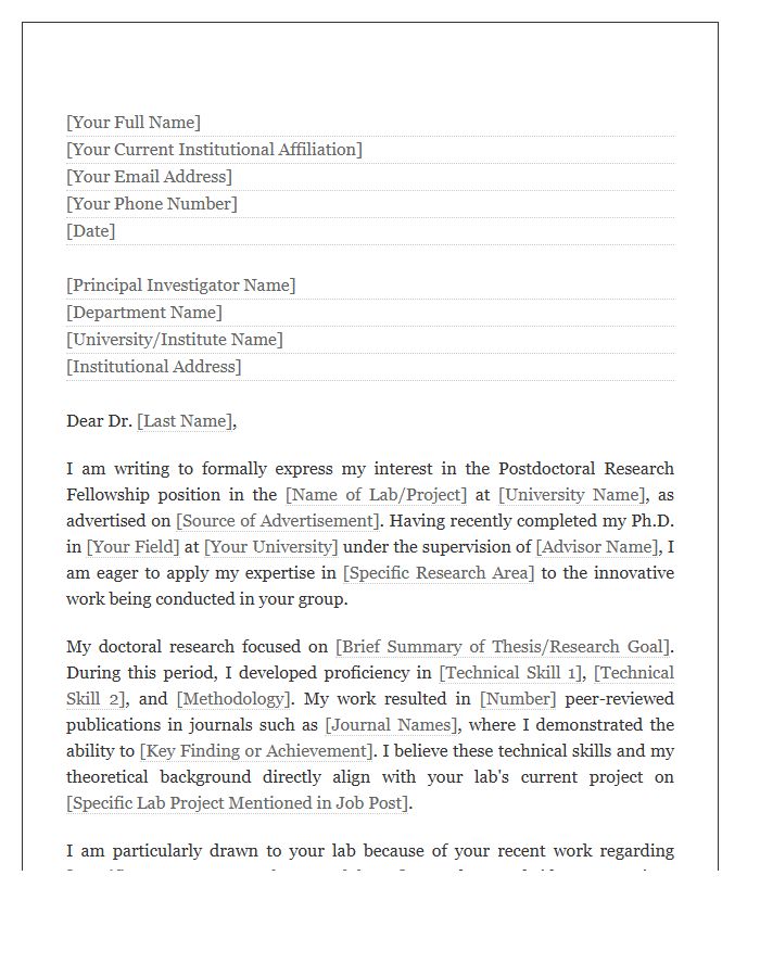 Postdoctoral Research Fellowship Cover Letter Template