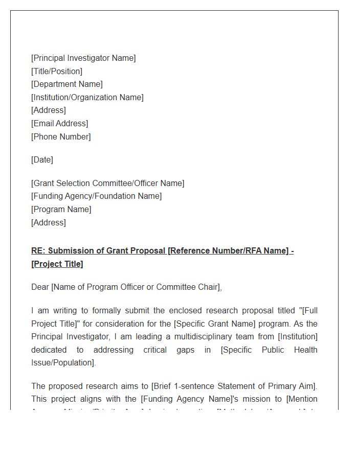 Public Health Research Grant Proposal Cover Letter Template