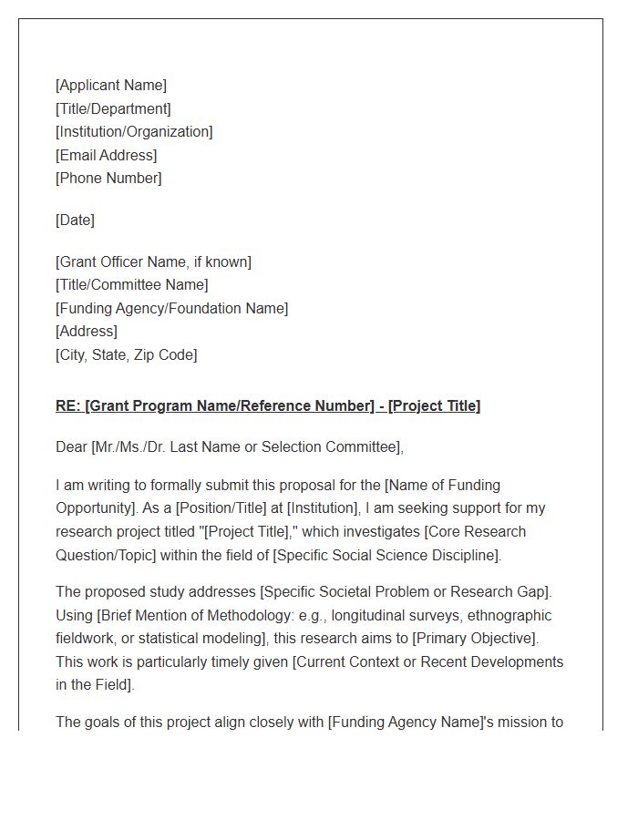 Social Science Research Funding Cover Letter Template